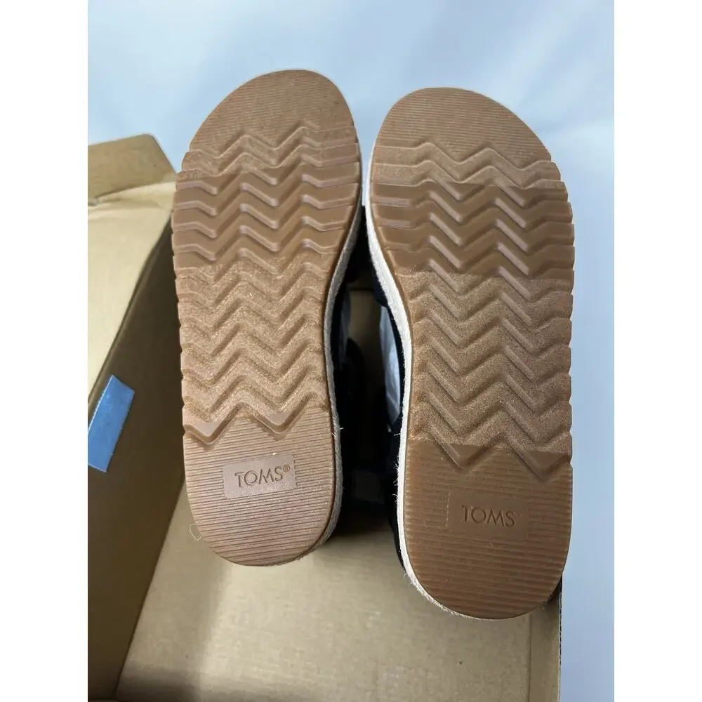 TOMS Women's 10 Alana Black Canvas Open Toe Wedge Sandals